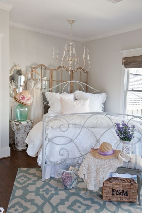 Corner Bed Ideas, Farmhouse Style Bedding, Corner Bed, Cedar Hill Farmhouse, Bed In Corner, Agreeable Gray, French Bed, French Country Bedrooms, Farmhouse Bedding