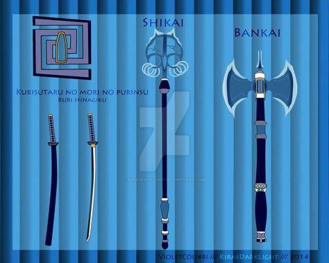 Zanpakuto Kurisutaru no Mori no Purinsu Zanpakuto Spirit Oc, Bleach Zanpakuto Oc, Zanpakuto Oc, Zanpakuto Ideas, Vizard Mask, Bleach Zanpakuto, Bleach Swords, Anime Swords, Cybernetic Arm