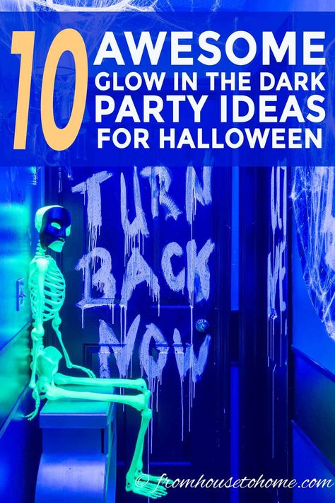 These DIY glow in the dark party ideas for Halloween are awesome! I can't wait to create the haunted house for my Halloween party and be able to write on the walls. #halloweenobsession #halloween #diyhalloween #halloweendecor Mirror Halloween Decoration, Dark Halloween Party, Diy Black Light, Halloween Scene Setters, Diy Glow In The Dark, Halloween Haunted House Decorations, Halloween Lights Decorations, Glow In The Dark Halloween, Glow In The Dark Party