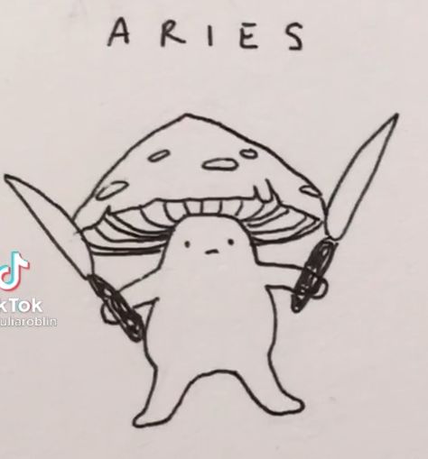 Aries Zodiac Tattoos, Cute Small Drawings, Aries Art, Weird Drawings, Zodiac Killer, Skeleton Drawings, Hand Doodles, Aries Tattoo, Mushroom Drawing