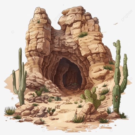 illustration of cave entrance in the desert landscape desert cave cavern png Desert Dnd, Desert Elements, Cave Illustration, Desert Cave, Fantasy Desert, Marionette Theater, Desert Village, Desert Illustration, Transparent Illustration