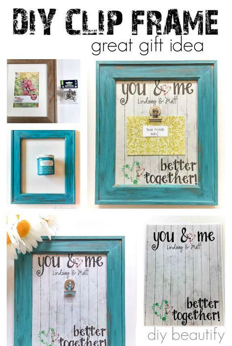 This DIY clip frame makes a fun and colorful gift! You can find the instructions at diy beautify. Diy Photo Clip Frame, Diy Clip Frame, Photo Frame Gift Ideas, Picture Frame Gift Ideas, Frame Gift Ideas, Clip Frame, Diy Xmas Gifts, Diy Picture Frames, Frame Gift