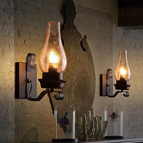 Hallway Fireplace, Farmhouse Wall Lighting, Wall Lamp Bedroom, Glass Wall Lamp, Cabin Bedroom, Sconces Living Room, Industrial Wall Lamp, Luminaire Vintage, Rustic Wall Sconces