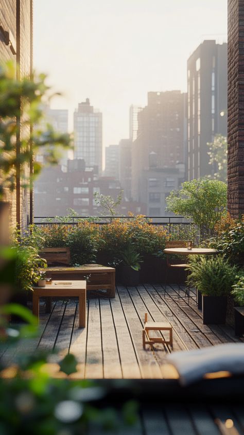 City apartment private rooftop garden view. Private Rooftop, Aesthetic Neutral, Rooftop Garden, City Apartment, Urban Area, Green Space, Garden View, The City, Apartment