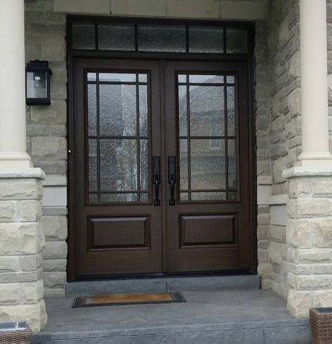 Fiberglass Double Doors - SDL Grilles - Fieldstone Windows and Doors French Entry Doors, Double Front Entry Doors, Double Door Entryway, Front Door Inspiration, Modern Entrance Door, Traditional Front Doors, Double Doors Exterior, Fiberglass Entry Doors, House Front Porch