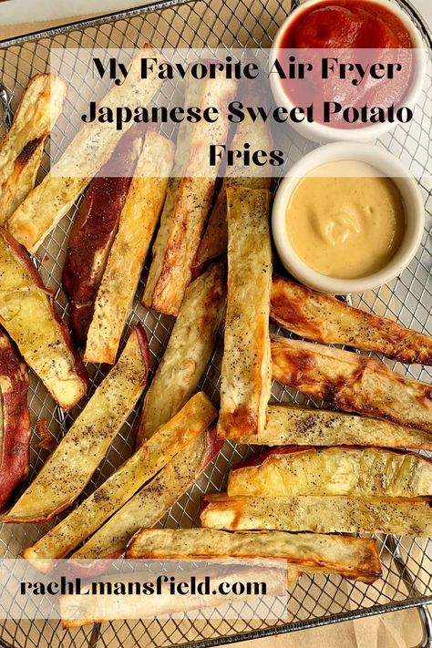 Air Fryer Japanese Sweet Potatoes, How To Cook Japanese Sweet Potato, Japanese Sweet Potato Air Fryer, Japanese Sweet Potato Recipe, Japanese Sweet Potato Fries, Healthy Sweet Potato Fries, Rachlmansfield Recipes, Grilled Sweet Potato Fries, Gf Sides