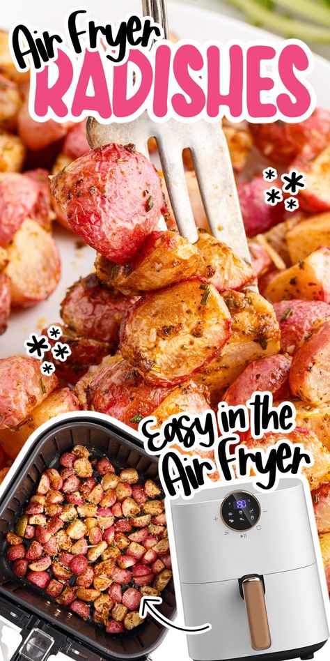 Air Fryer Radishes Radish Recipes Air Fryer, Air Fryer Radishes, Bbq Chicken Legs, Roasted Radishes, Radish Recipes, Vegan Parmesan Cheese, Low Carb Sides, Low Carb Side Dishes, Pot Roast Recipes