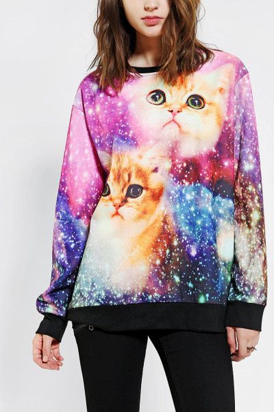 Galaxy Sweater, Cats In Space, Galaxy Sweatshirt, Galaxy Outfit, Boyfriend Sweatshirt, Hipster Sweater, Galaxy Cat, Cat Sweater, Purple Sweatshirt