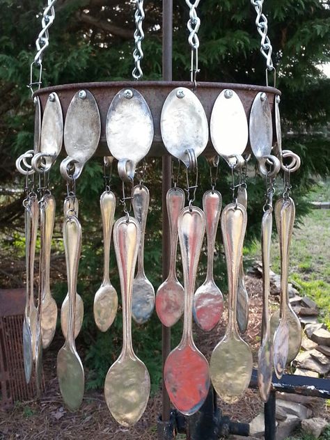 Momma Mia, Carillons Diy, Patio Art, Cutlery Art, Silverware Crafts, Silverware Art, Spoon Art, Deco Nature, Diy Wind Chimes