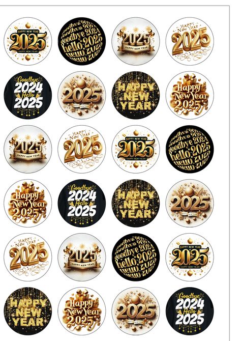 24 Precut Happy New Year Eve Party 2025 Black & Gold Themed Edible Wafer Paper Cupcake Cake Toppers Decorations : Amazon.co.uk: Grocery 2024 Topper Printable, 2025 Cake Topper Printable, Happy New Year 2025 Cake Topper Printable, Cupcake New Year, New Year Printable Topper, 2025 Cupcakes, New Year Stickers 2025, New Year Cake Topper Free Printable, Happy New Year Stickers Printable