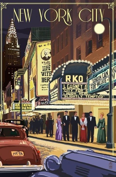 Theater Scene, Arte Jazz, New York Theater, Affiches D'art Déco, Theatre Scene, New Yorker Covers, City New York, Print Wall Decor, Vintage Poster Art