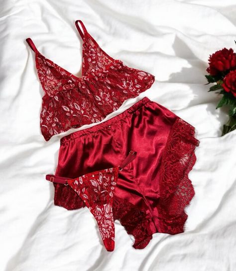 12 Days Of Gifting- Day 1 🎁 Introducing our ‘Ruby 3-Piece Set’ this includes our gorgeous red metallic bralette lingerie set with matching satin shorts which will give you both a lingerie and nightwear set🎁 This is only £75.99 including FREE gift wrapping (make sure you select this option or let us know at the checkout) ❤️ Christmas cut off date is the 16th of December at 8pm. #christmasgiftguide #christmasgifts #christmasgiftideas #giftsforher #lingerieforher #lingeriegifts #lingerieide... Satin Shorts, Christmas Gift Guide, Free Gift Wrapping, 12 Days, Lingerie Set, Free Gift, Nightwear, 3 Piece, Bralette