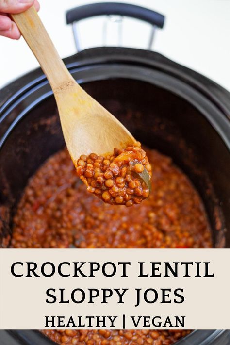 Easy Crockpot Lentil Sloppy Joes! Comfort food that's also a healthy vegan dinner. #lentils #sloppyjoes #slowcookerlentils Crockpot Bean Recipes Vegetarian, Chickpea Sloppy Joes, Vegetarian Sloppy Joes Crockpot, Lentil Sloppy Joes Easy, Lentil Sloppy Joes Crockpot, Crockpot Meatless Recipes, Easy Vegan Crockpot Meals, Lentils Crockpot Recipes, Crockpot Lentil Recipes