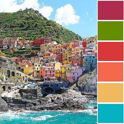 Color Inspiration | Mood board interior ... Italian Color Palette, Mediterranean Color Scheme, Mediterranean Color Palette, Fishing Town, City And Colour, Italian Coast, Cool Color Palette, Colorful Houses, Paint Color Schemes