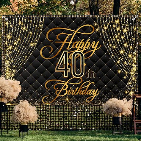 40th Birthday Backdrop For Men, 40th Birthday Backdrop Ideas For Women, Black And Gold Party Decorations For Men, Women Birthday Party Ideas Decorations, Black And Gold Backdrop, 40th Birthday Backdrop, Curtains Backdrop, 80th Birthday Party Decorations, 40th Birthday Banner