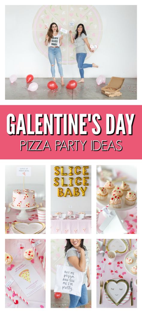 Galentine's Day Pizza Party Ideas on Pretty My Party Pizza Party Ideas, Clever Valentines, Pizza Party Invitations, Heart Pizza, Pizza Photo, Gold Letter Balloons, Fun Valentines Day Ideas, Valentines Party Decor, Pizza Cake