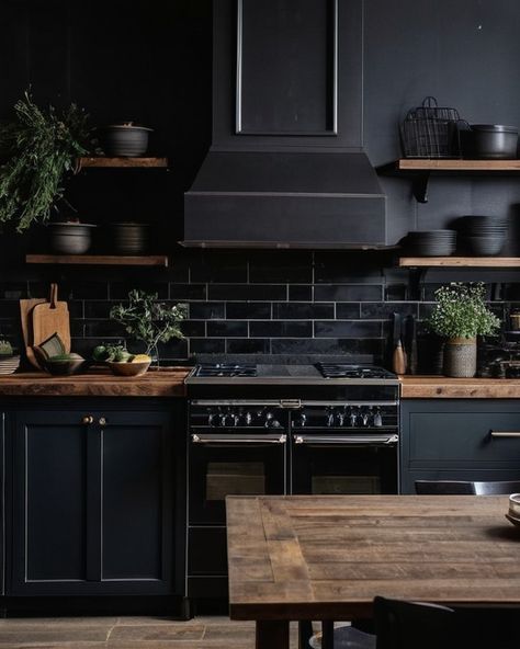 Old World Cabinets, Modern Dark Academia Home Decor, Dark Rustic Decor, Dark Maximalism Kitchen, Dark Kitchen Remodel, Dark Academia Aesthetic Kitchen, Dark Academia House Decor, Dark Academia Kitchen Aesthetic, Dark Wood Home Decor