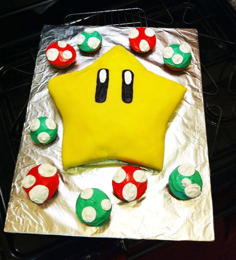 Check out Nerdy Nummies on YouTube with Rosanna Pansino And don't forget Nerdy Nummies comes out EVERY TUESDAY!!!!! Mario Star Cake, Super Mario Star Cake, Nerdy Cupcakes, Funfetti Birthday Party, Diy Mario Cake, Mario Snacks, Cake Mario, Mushroom Cupcakes, Funfetti Birthday