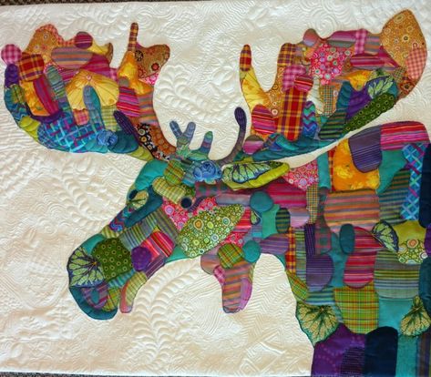 Doodle Quilting, Moose Quilt, Quilt Animals, Collage Quilting, Quilt Collage, Animal Collage, Collage Quilts, Quilt Modernen, Kaffe Fassett Fabric