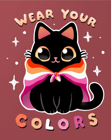 Kawaii Rainbow, Lgbt Pride, Pride Month, Black Cat, Flag, Kitty, Rainbow, Art Prints, Kawaii