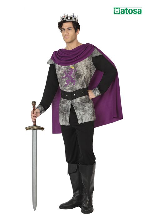 Medieval King, Purple Cape, Warrior Costume, Knight Costume, Fancy Costumes, King Arthur, Carnival Costumes, Mens Costumes, Grey Top