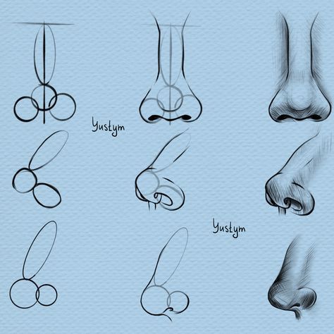 Nose Illustration Sketches, Side Profile Nose Drawing Tutorial, Step By Step Digital Art, Drawing Faces Step By Step, Anatomy For Beginners, Nose Illustration, Draw Noses, Face Art Drawing, Pencil Drawings For Beginners