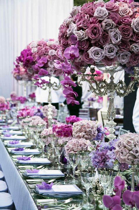 Blush Tablescape, Long Table Wedding, Wedding Flower Trends, Purple Wedding Inspiration, Colin Cowie Wedding, Wedding Church, Orchid Wedding, Church Flowers, Spring Wedding Flowers