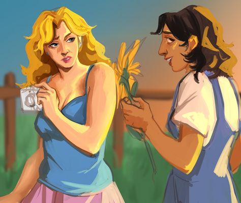 Last Sunflower of the Season 🌻 #stardewvalley #haleysdv #sdv #haley #digitalart #clipstudiopaint Haley X Farmer, Stardew Fanart, Cosy Games, Stardew Valley Fanart, My Queen, Purple Shorts, Clip Studio Paint, Stardew Valley, So Happy