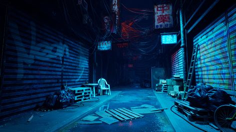 Gacha Alleyway Background, Anime Alleyway, Cyberpunk Alley, Alley Background, Dark Alleyway, Thumbnail Background, Emotional Painting, Cyberpunk Rpg, Dynamic Lighting