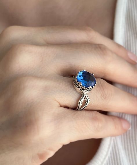 Elegant Blue Topaz Filigree Ring, Blue Filigree Ring In Sterling Silver, Sterling Silver Topaz Ring With Filigree, Silver Filigree Ring With Blue Topaz, Vintage Silver Filigree Ring With Blue Topaz, Silver Ring Designs, Soldering Jewelry, Sterling Silver Filigree, Gifts For Your Girlfriend