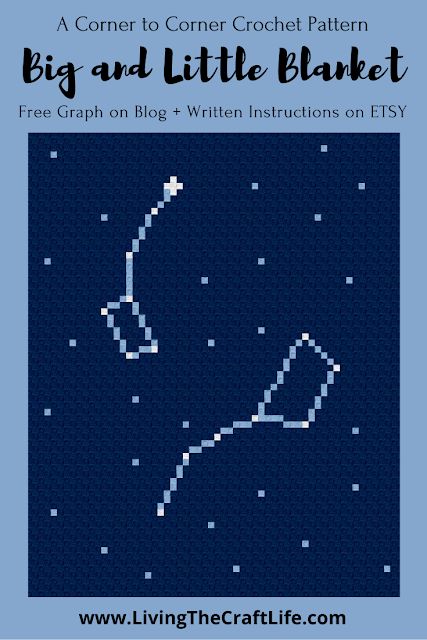 Living the Craft Life: Big and Little Dipper Constellation C2C Blanket - FREE GRAPH Constellation Crochet Blanket, Galaxy Crochet Blanket Pattern, Dipper Constellation, Corner To Corner Crochet Pattern, Star Baby Blanket, Space Blanket, Corner To Corner Crochet, Crochet Hook Set, Crochet Blog