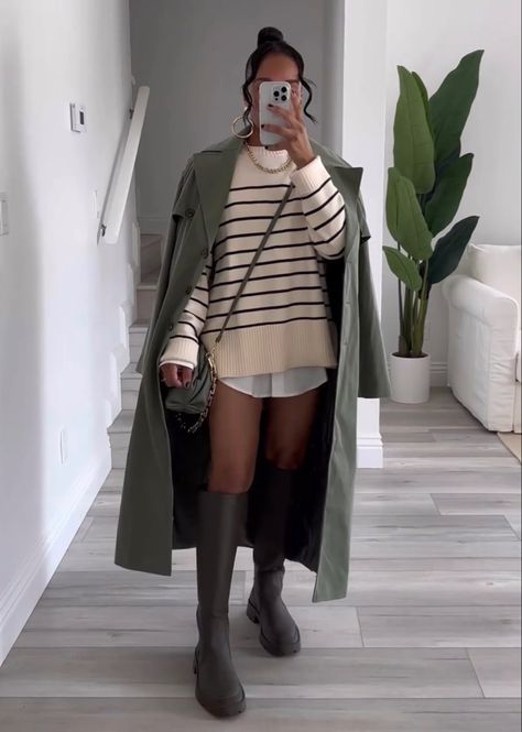 Olive Green Dress Outfit Winter, Olive Green Winter Outfits, Olive Boots Outfit, White Autumn Outfit, Olive Green Dress Outfit, Autumn Outfit Inspiration, Green Dress Outfit, White Autumn, Find Your Aesthetic