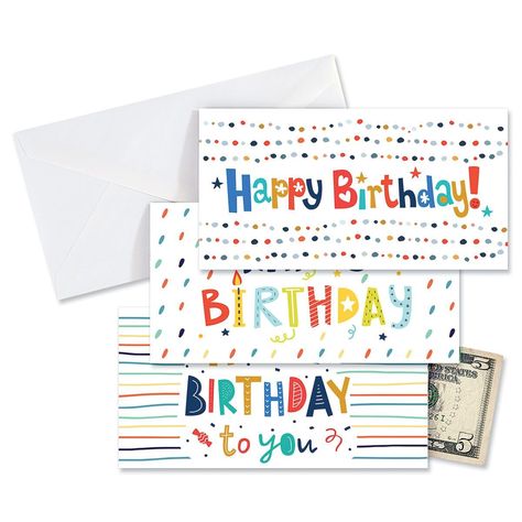 PRICES MAY VARY. PERSONAL TOUCH: Slip some cool cash inside these cool birthday holders. DIMENSIONS: Each measures 3 - 1/2" x 7" with short sentiments inside. A GREAT VALUE: Set of 6 in 3 design. ENVELOPES INCLUDED: Includes white envelopes. Money not included. Printed in the USA. 100% SATISFACTION: If you are not completely satisfied with your purchase, you may return it for a refund or replacement within the return policy Great for those hard to buy for! Holds cash or gift cards, delivered wit Personalized Money Envelopes, Money Envelope Design, Money Holders Card, Celebrate Birthday, Money Card, Birthday Money, Birthday Gift Cards, Money Holders, Money Envelopes