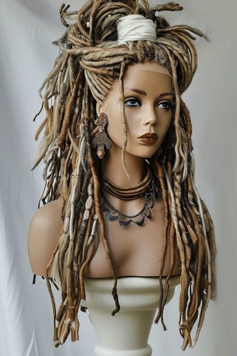 -(24inch or custom length)  -synethetic and human hair -blend  -custom color available  to check out more or quicker responds pls head to my ig. www.instagram.com/krisskrosswigs Voodoo Hairstyles, Dreads Wedding Hairstyles, Bridal Dreadlock Hairstyles, Dreads White Woman, Yarn Locs Hairstyles, Partial Dreads Curly Hair, Dreads Styles For Women White, Messy Locs Hairstyles, Dread Hair Styles