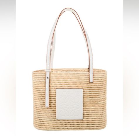 Loewe Square Raffia Basket Tote White Loewe Handbags, Raffia Basket, Basket Tote, Balearic Islands, Basket Bag, Open Top, Ibiza, Top Handle, Chic Style