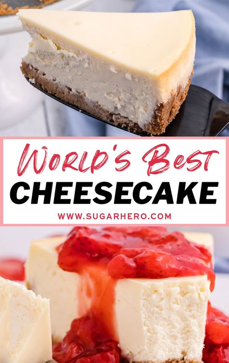 This rich and creamy New York-Style Cheesecake recipe is what classic cheesecake should be! With a buttery graham cracker crust and a lightly sweetened cream cheese filling, it’s perfect on its own, or topped with your favorite dessert sauce. #sugarhero #cheesecake #creamcheese #newyorkstyle #cheesecakerecipe Best Creamy Cheesecake Recipe, Ultimate Cheesecake Recipe, New York Cherry Cheesecake, Cheesecake Recipes 16 Oz Cream Cheese, My Style Cheesecake, Phillidelphia Cream Cheesecake, Cheesecake Recipes With Premade Crust, 13 X 9 Cheesecake Recipes, Dry Cheesecake Recipe