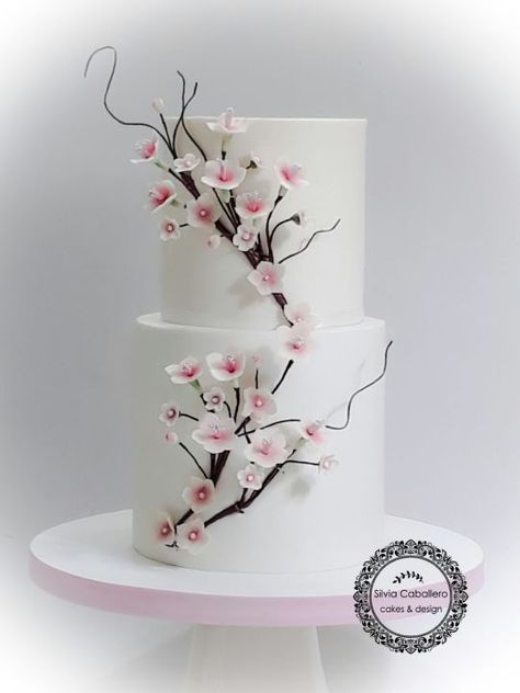 Cherry Blossom Birthday Theme, Japanese Wedding Cakes, Sakura Cake, Cherry Blossom Wedding Cake, Birthday Cake Roses, Cherry Blossom Cake, Blossom Cake, Sheet Cake Designs, Square Wedding Cakes