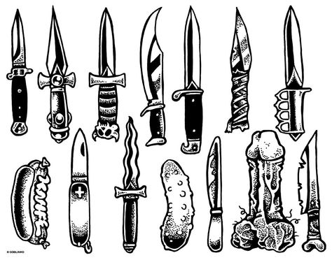 Tattoo Party, Knife Drawing, Knife Tattoo, Tattoo Old School, Marquesan Tattoos, Flash Sheet, Tattoo Flash Sheet, Geniale Tattoos, Dagger Tattoo