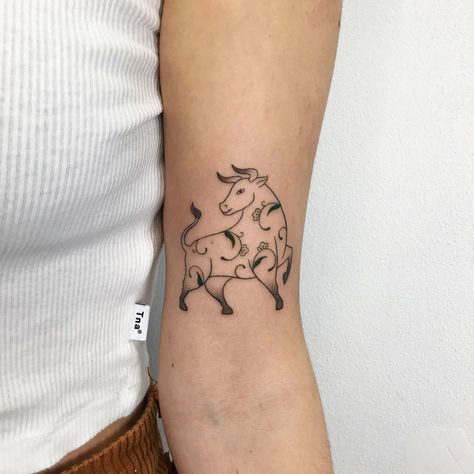 Cute Ox Tattoo, Ox Chinese Zodiac Tattoo, Tiny Bull Tattoo, Cute Bull Tattoo, Chinese Ox Tattoo, Year Of The Ox Tattoo, Ferdinand The Bull Tattoo, Portugal Tattoo, Chinese Zodiac Tattoo