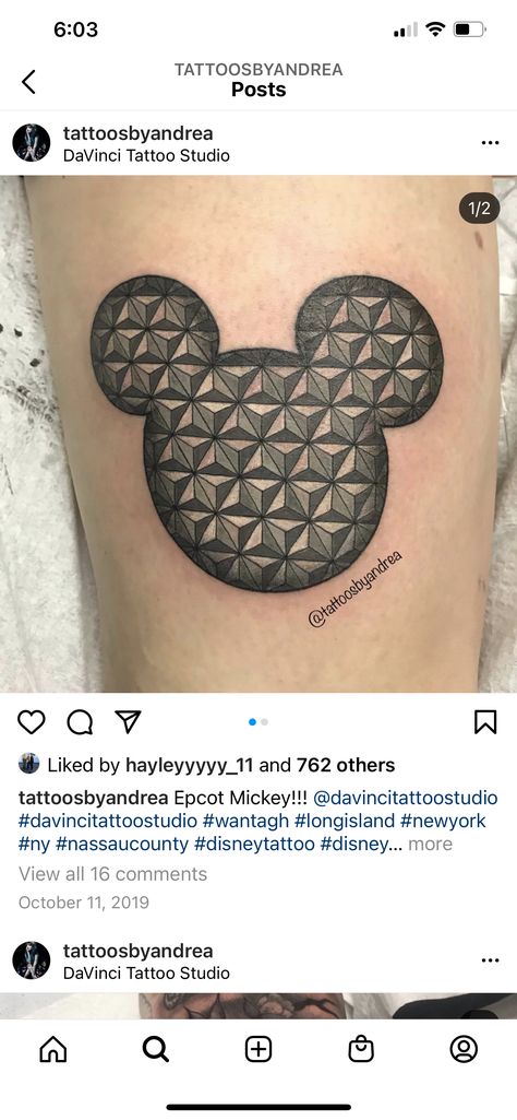 Epcot Ball Tattoo, Epcot Tattoo Ideas, Disney Shoulder Tattoo, Disney Parks Tattoo, Epcot Tattoo, Disney Inspired Tattoos, Mickey Tattoo, Tattoos Inspiration, Inspired Tattoos