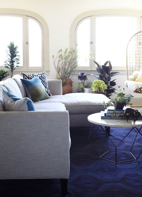 west elm living room - just waiting for this coffee table to go on sale... West Elm Living Room, Bungalow Living Room, Kb Homes, Emily Henderson, Blue Carpet, Family Room Design, Living Room Makeover, Carpet Design, A Living Room