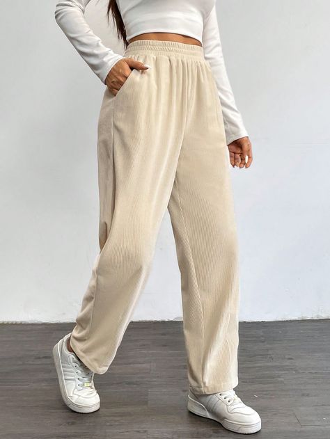 Women's Casual Solid Color Basic Thermal Pants For Fall/Winter Apricot Casual   Woven Fabric Plain Tapered/Carrot Slight Stretch  Women Clothing, size features are:Bust: ,Length: ,Sleeve Length: Thick Pants, Thermal Pants, Sweatpants Set, Jeans Casual, Couple Matching, Dark Jeans, Pantalon Cargo, Black Party, Inspiration Mode