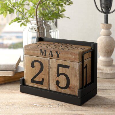 Andover Mills Maeva Large Wood Block Calendar Wood Block Calendar, Tall Vase Decor, Giveaway Ideas, Pig Sculpture, Wood Calendar, Block Calendar, Table Calendar, Wooden Calendar, Wood Block Crafts