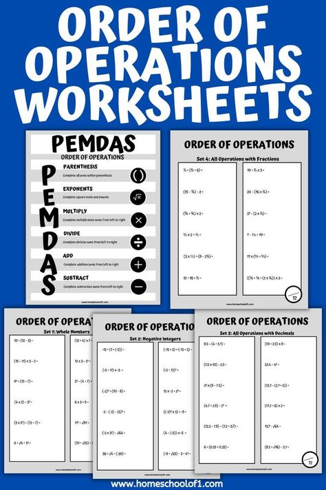 Help your students learn the order of operations with these fun and interactive worksheets! Perfect for grades 3-5. #math #worksheets Order Of Operations Worksheet, Pemdas Worksheets, Math Worksheets For Kids, Operations With Fractions, Negative Integers, Multiplication Worksheets, Printable Math Worksheets, Math Work, Love Math