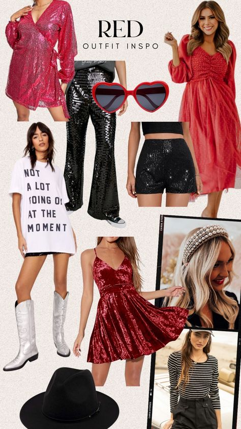 Red Dress Taylor Swift Outfit, Red Taylor Swift Outfits Concert, Outfits Inspired By Red Taylor Swift, Taylor Swift Red Era Outfits Plus Size, Taylor Swift Red Era Outfits Ideas, Taylor Swift 22 Birthday Outfit, Eras Red Outfit, Red Album Inspired Outfits, Red Taylors Version Outfit