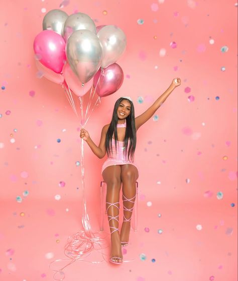 17 Year Photoshoot, Neon Birthday Photoshoot, Pink And Silver Birthday Photoshoot, Birthday Shoot Ideas Pink, 18th Birthday Photoshoot Ideas Pink, Pink Birthday Shoot Ideas, Birthday Photo Shoot Poses, Birthday Studio Photoshoot Ideas For Women, 21 Birthday Shoot