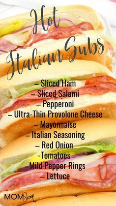 Italian Sandwich Recipes, Italian Subs, Hoagie Sandwiches, Salami Sandwich, Hot Sandwich Recipes, Resep Sandwich, Monte Cristo Sandwich, Sandwhich Recipes, Types Of Sandwiches