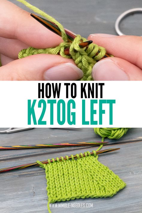 A step by step tutorial on how to knit the k2tog left. This left-leaning knitting decrease forms a super neat line and is a very nice alternativev for ssk Advanced Knitting Techniques, Types Of Knitting Stitches, Knitting Increase, Lilac Cottage, Easy Sweater Knitting Patterns, Knitting 101, Extreme Knitting, Easy Knitting Patterns Free, Knitting Hacks