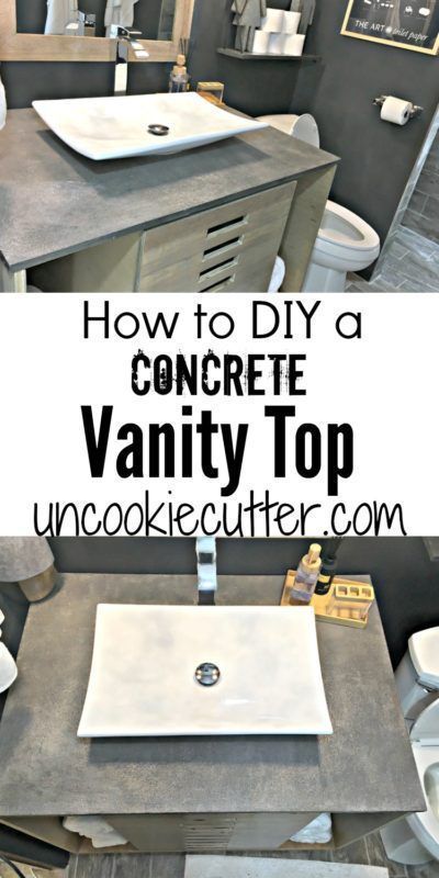 How to make a DIY concrete vanity top for your bathroom or laundry room.  Perfect for a vessel sink!  #diy #concretevanity #concretefurniture<br> Concrete Vanity Top, Concrete Vanity, Bathroom Vanity Top, Diy Bathroom Vanity, Concrete Bathroom, Diy Concrete Countertops, Diy Vanity, Diy Countertops, Bathroom Countertop