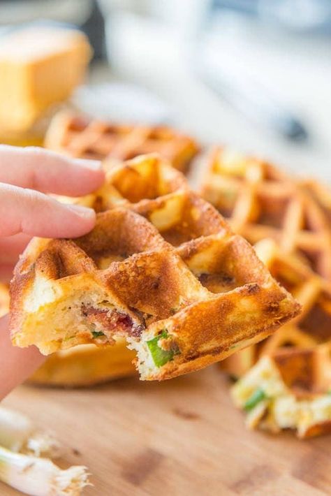 Waffle Recipe Uk, Cheddar Waffles, Savory Waffle Recipe, Bacon Waffles, Waffle Iron Recipes, Savory Recipe, Waffle Maker Recipes, Savory Waffles, Recipe For Breakfast